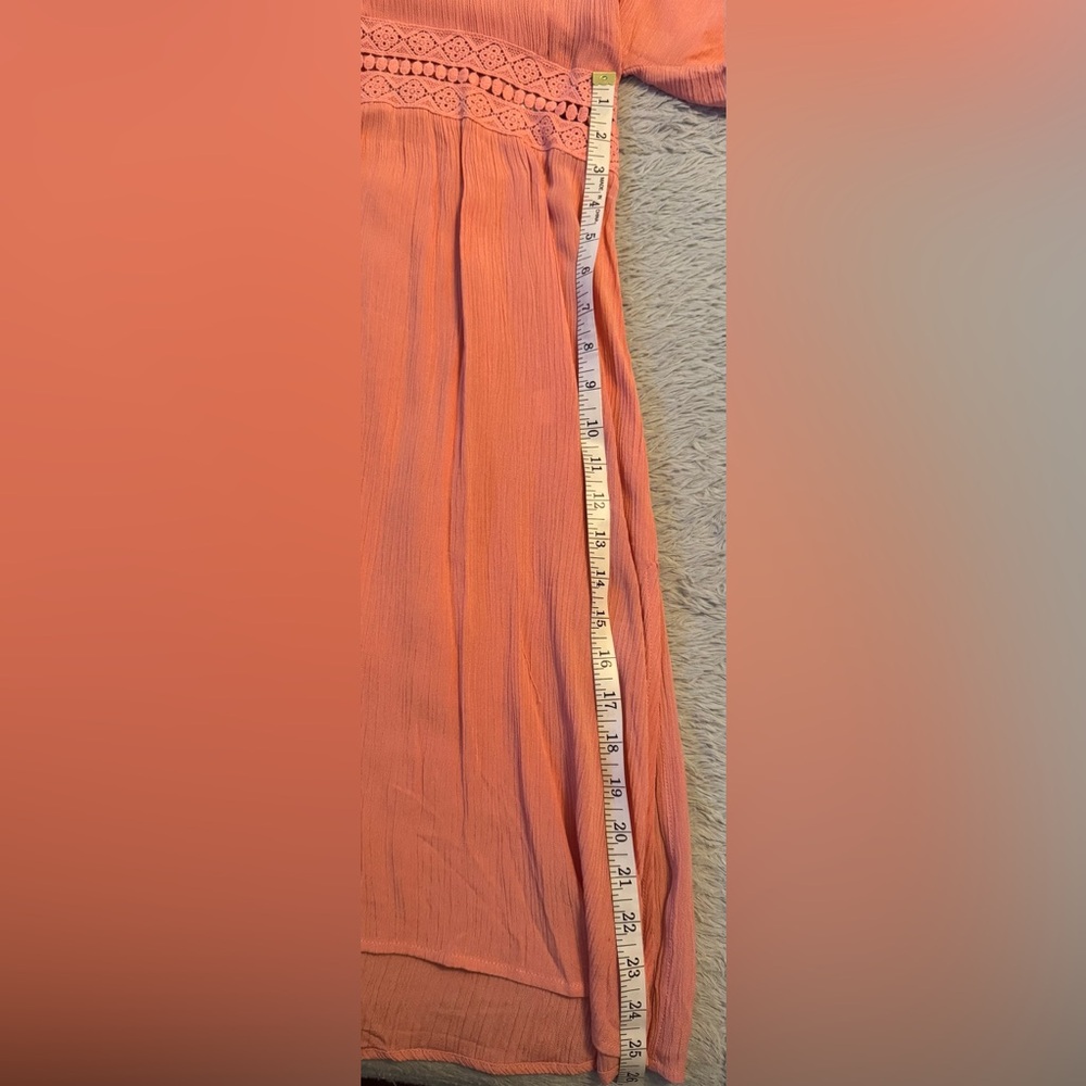 Maurices Peachy Coral Hue Embroidered Long Tunic Cover Up w/ Front Ties & Slits - Picture 9 of 12
